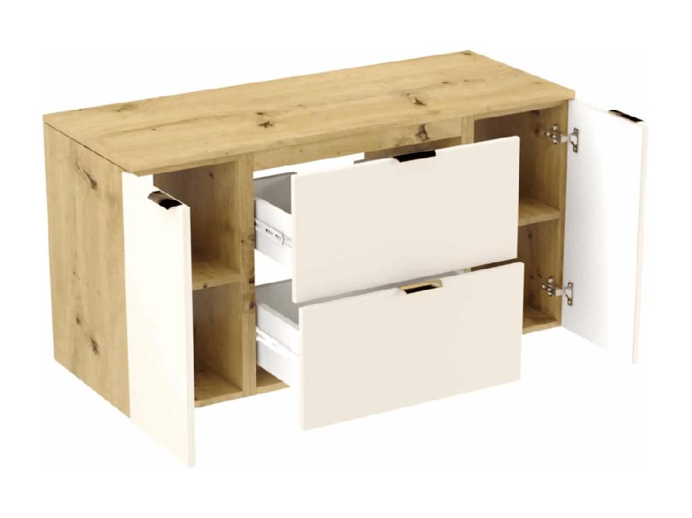 Vente Unique Meuble Lavabo WENA Avec 2 Portes Et 2 Tiroirs Fronts Lisses Orio 120x60x47 Cm Cachemire/Chêne Artisanal