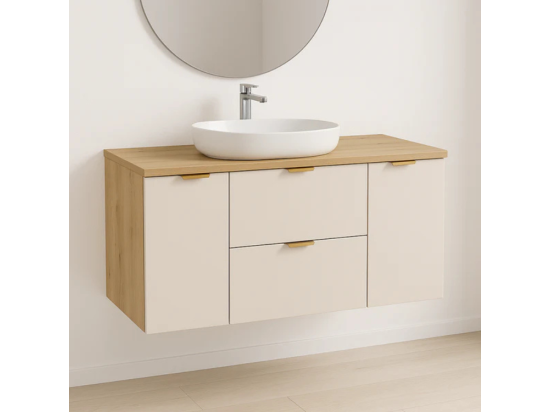 vente unique Meuble lavabo WENA avec 2 portes et 2 tiroirs fronts lisses Orio 120x60x47 cm Cachemire/Chêne artisanal