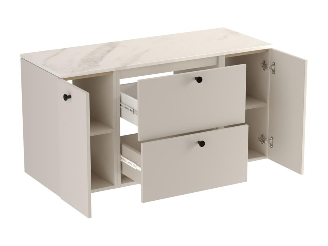Vente Unique Meuble Lavabo WENA Avec 2 Portes Et 2 Tiroirs Fronts Lisses Beti 120x60x47 Cm Cachemire/Marbre Bianco