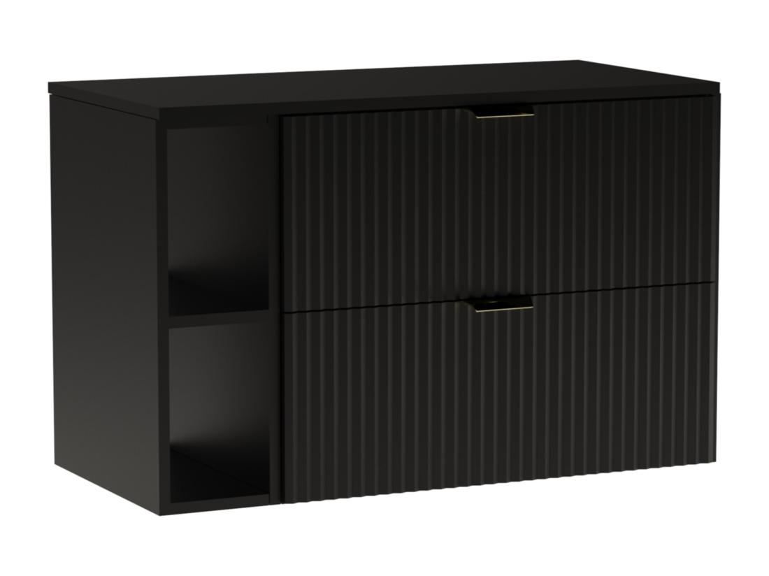 Vente Unique Meuble Lavabo WENA Avec étagère Façades Cannelées Willy 100x60x47 Cm Noir
