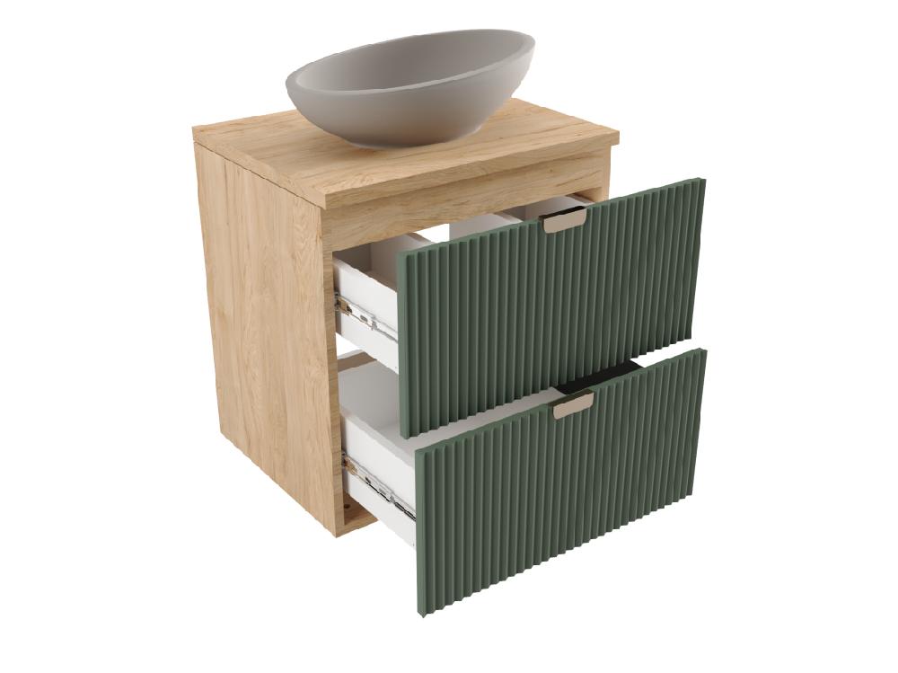 Vente Unique Meuble Lavabo WENA Avec étagère Façades Cannelées Willy 100x60x47 Cm Vert/Noyer