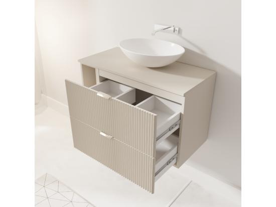 Vente Unique Meuble Lavabo WENA Avec étagère Façades Cannelées Willy 100x60x47 Cm Cachemire