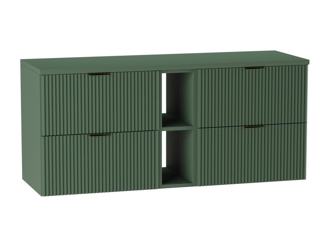 vente unique Meuble lavabo WENA avec étagère façades cannelées Willy 140x60x47 cm Vert