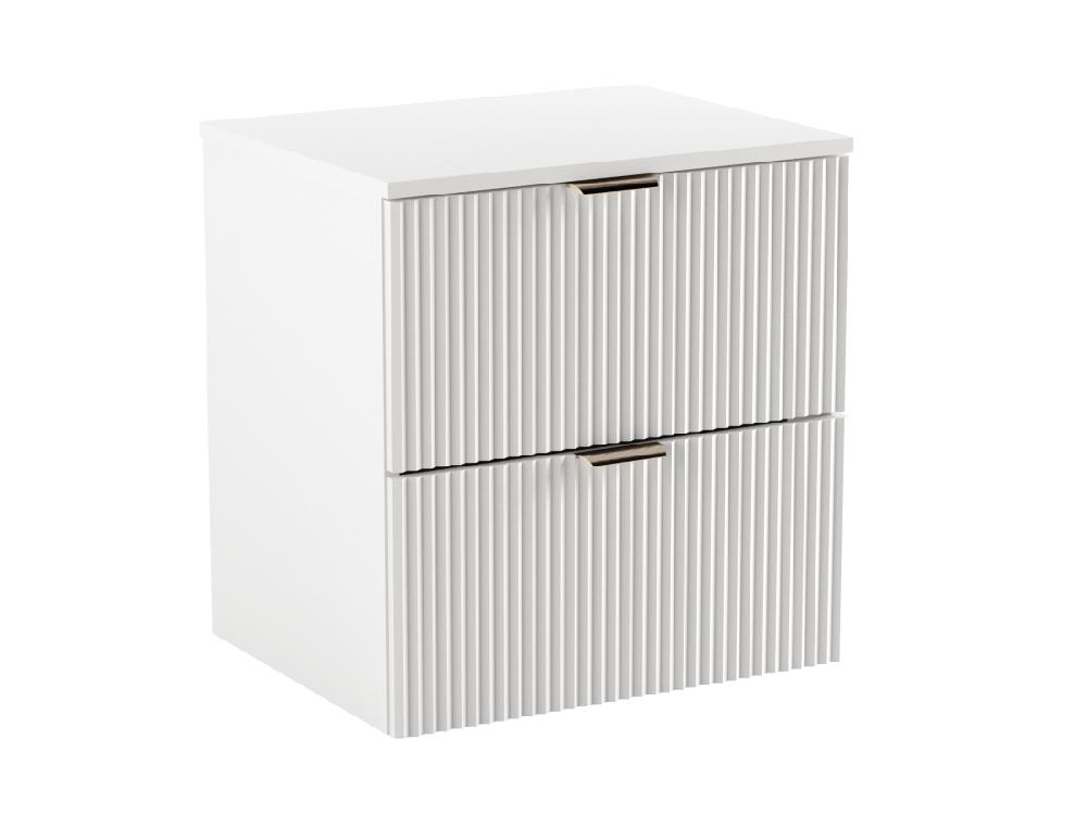 Vente Unique Meuble Lavabo WENA Avec étagère Façades Cannelées Willy 140x60x47 Cm Blanc