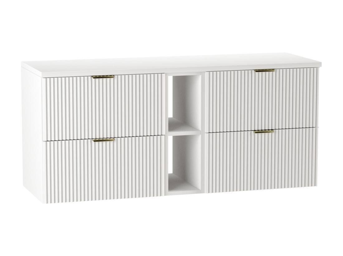 vente unique Meuble lavabo WENA avec étagère façades cannelées Willy 140x60x47 cm Blanc