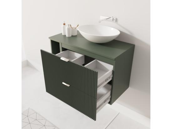 Vente Unique Meuble Lavabo WENA Avec étagère Façades Cannelées Willy 100x60x47 Cm Vert