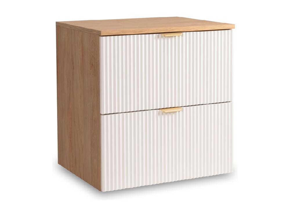 Vente Unique Meuble Lavabo WENA Avec étagère Façades Cannelées Willy 140x60x47 Cm Blanc/Noyer