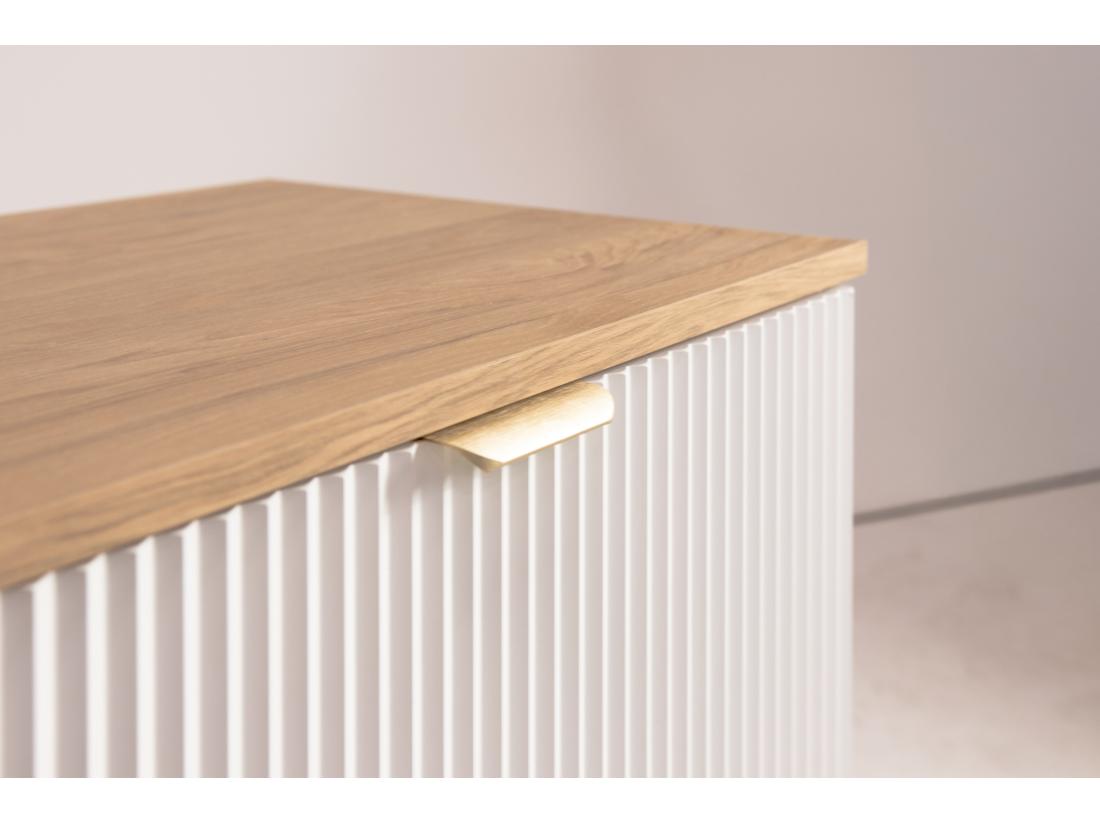 Vente Unique Meuble Lavabo WENA Avec étagère Façades Cannelées Willy 140x60x47 Cm Blanc/Noyer