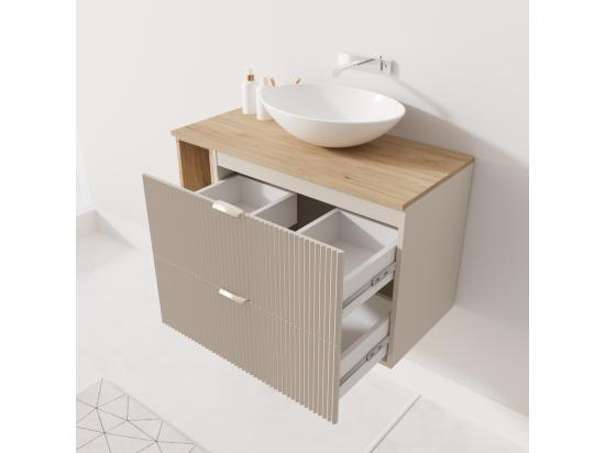 Vente Unique Meuble Lavabo WENA Avec étagère Façades Cannelées Willy 100x60x47 Cm Cachemire/Noyer