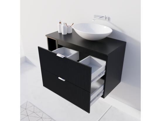 vente unique Meuble lavabo WENA avec étagère façades cannelées Willy 100x60x47 cm Noir