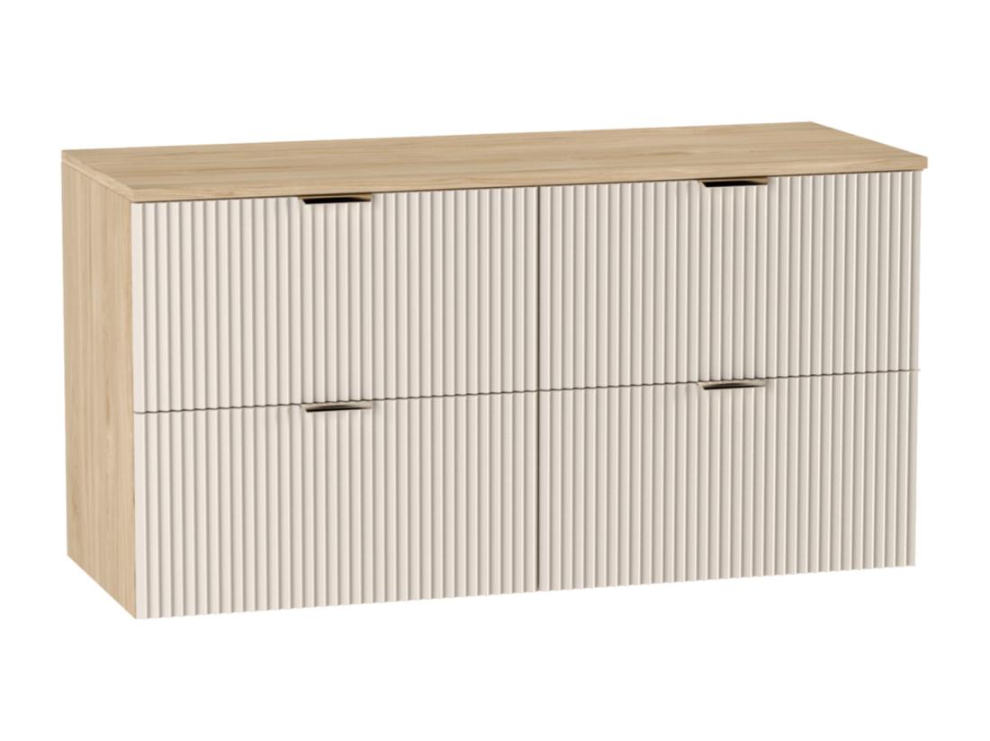 Vente Unique Meuble Lavabo WENA Façades Cannelées Willy 120x60x47 Cm Cachemire/Noyer