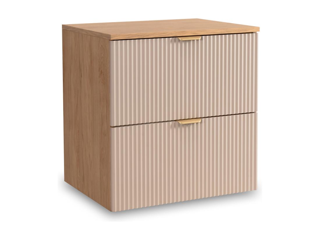Vente Unique Meuble Lavabo WENA Façades Cannelées Willy 120x60x47 Cm Cachemire/Noyer