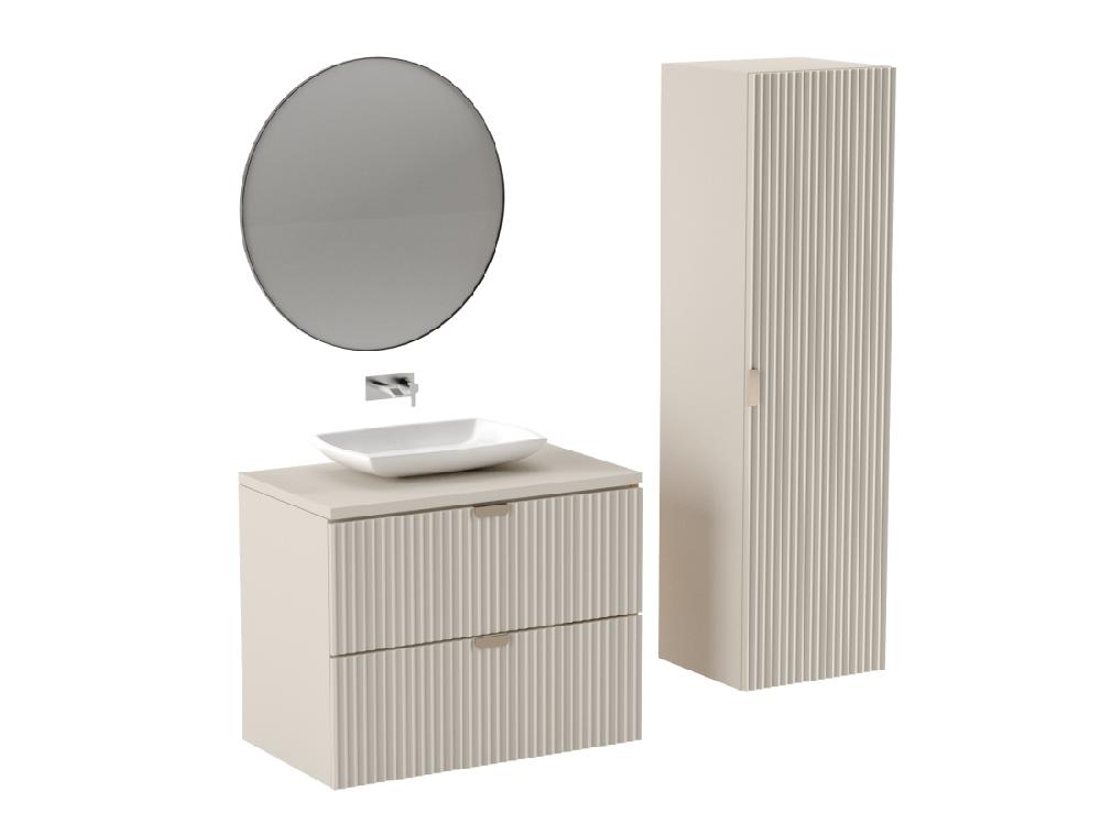 Vente Unique Meuble Lavabo WENA Façades Cannelées Willy 80x60x47 Cm Cachemire