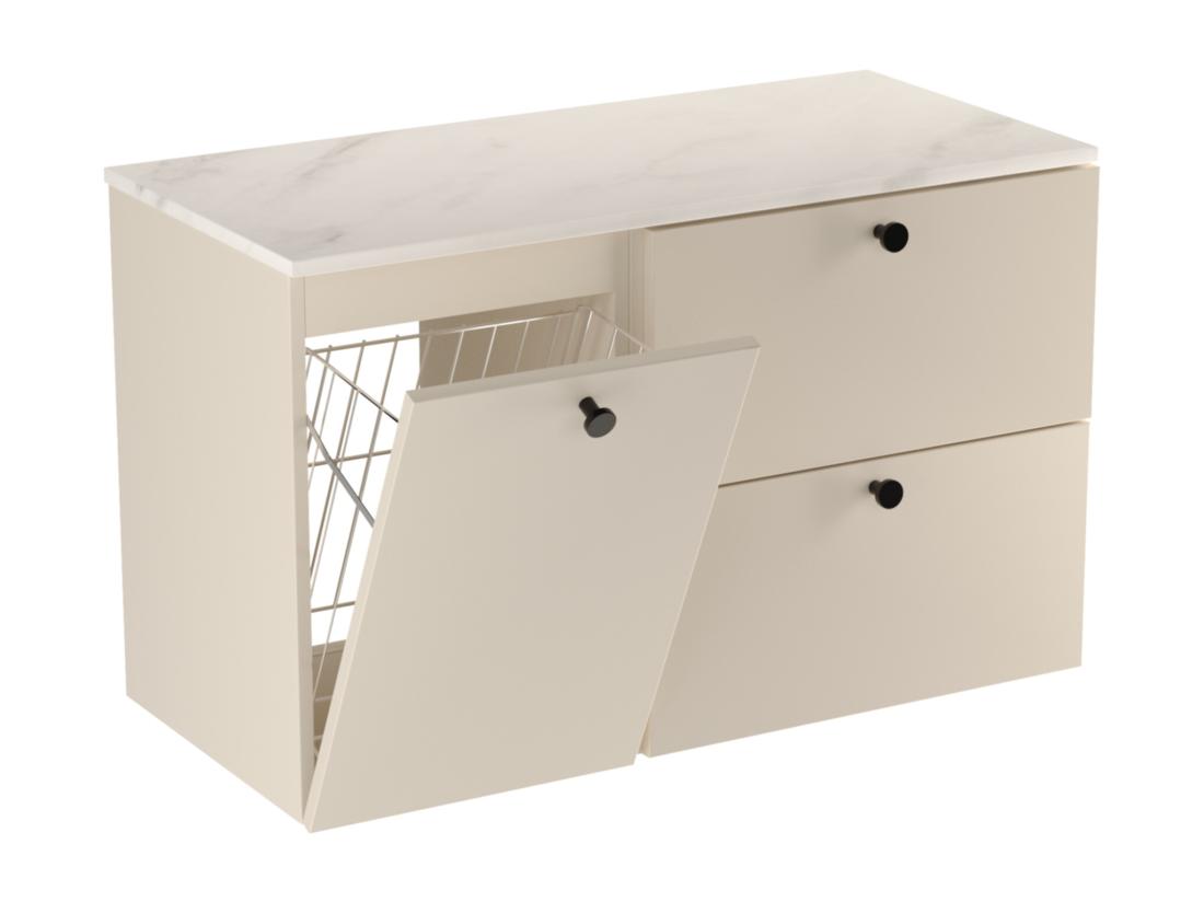 Vente Unique Meuble Lavabo WENA Fronts Lisses Avec Panier à Linge Beti 100x60x47 Cm Cachemire/Marbre Bianco