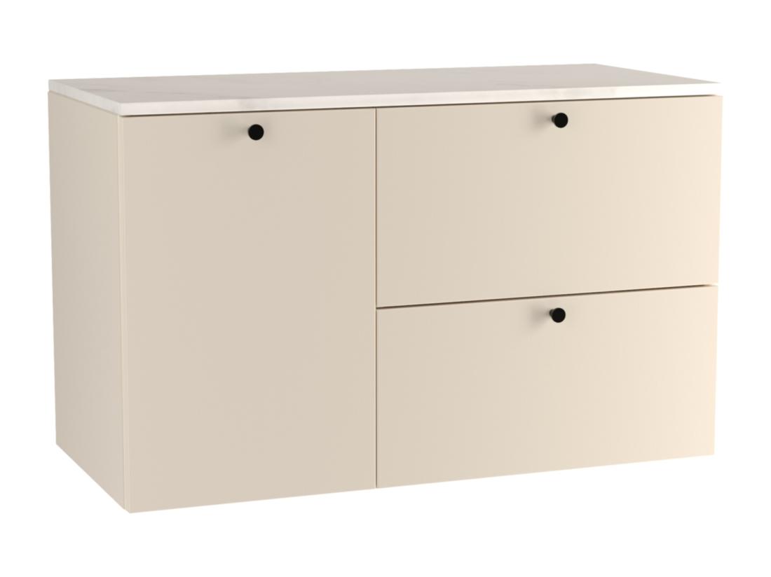 vente unique Meuble lavabo WENA fronts lisses avec panier à linge Beti 100x60x47 cm Cachemire/Marbre Bianco