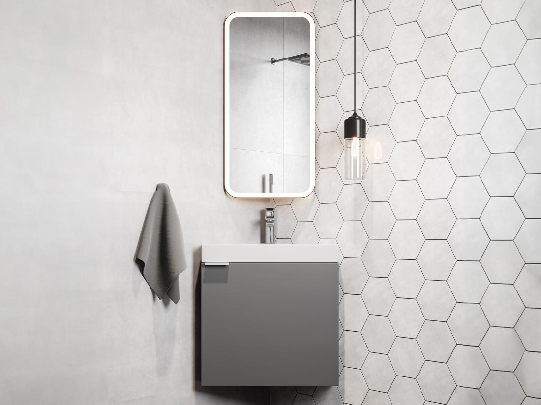 Vente Unique Meuble Lave-main D'angle Suspendu Gris Mat - 56 Cm - MANODO