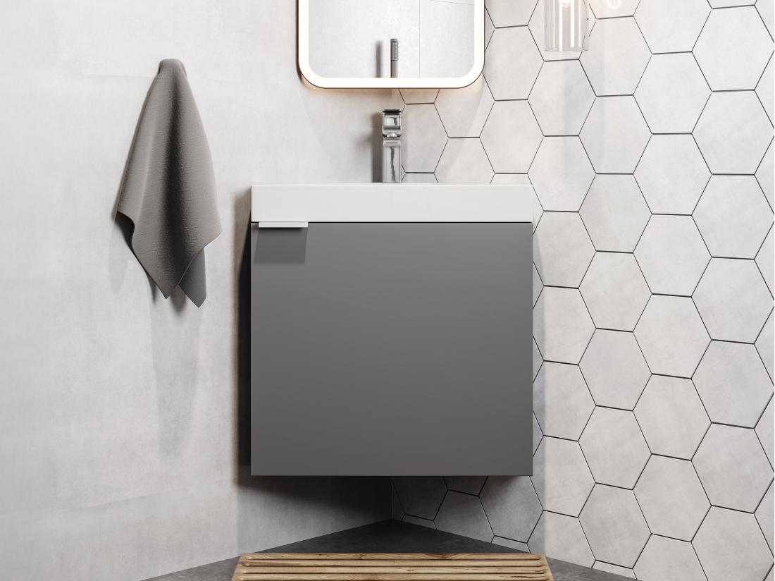 vente unique Meuble lave-main d'angle suspendu gris mat - 56 cm - MANODO