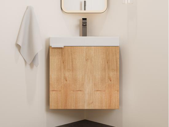 Vente Unique Meuble Lave-main D'angle Suspendu Naturel Clair - 56 Cm - MANODO