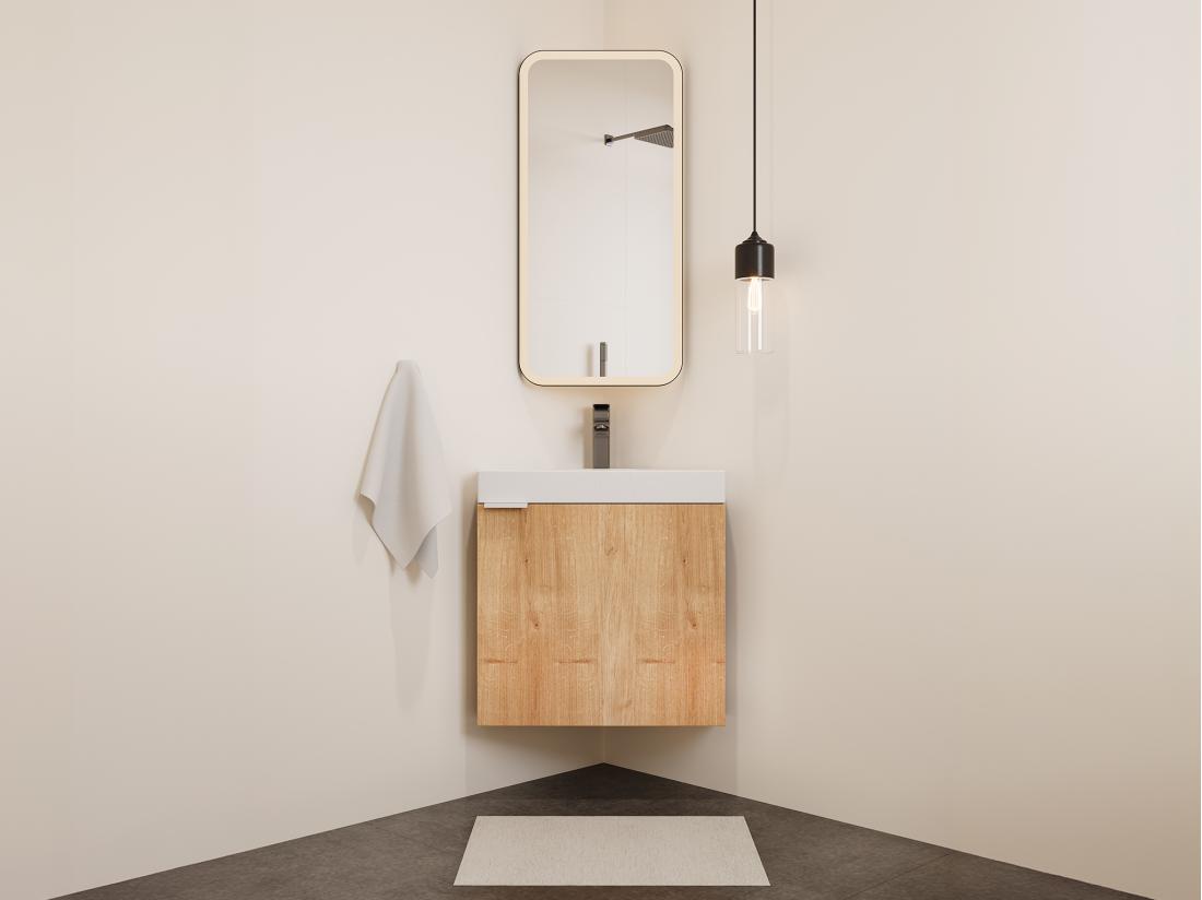 vente unique Meuble lave-main d'angle suspendu naturel clair - 56 cm - MANODO