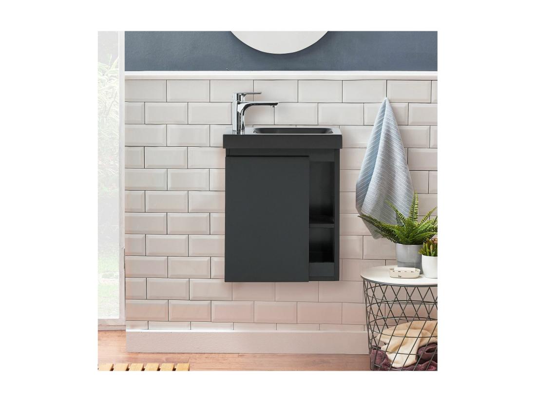 vente unique Meuble lave-mains noir vasque noire HAMPTON