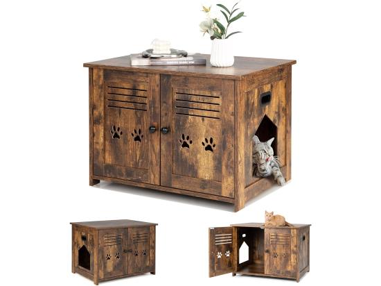 vente unique Meuble Litiere Chat avec Portes à Persiennes et 2 poignées découpées Style Industriel 70 x 52 x 51 CM