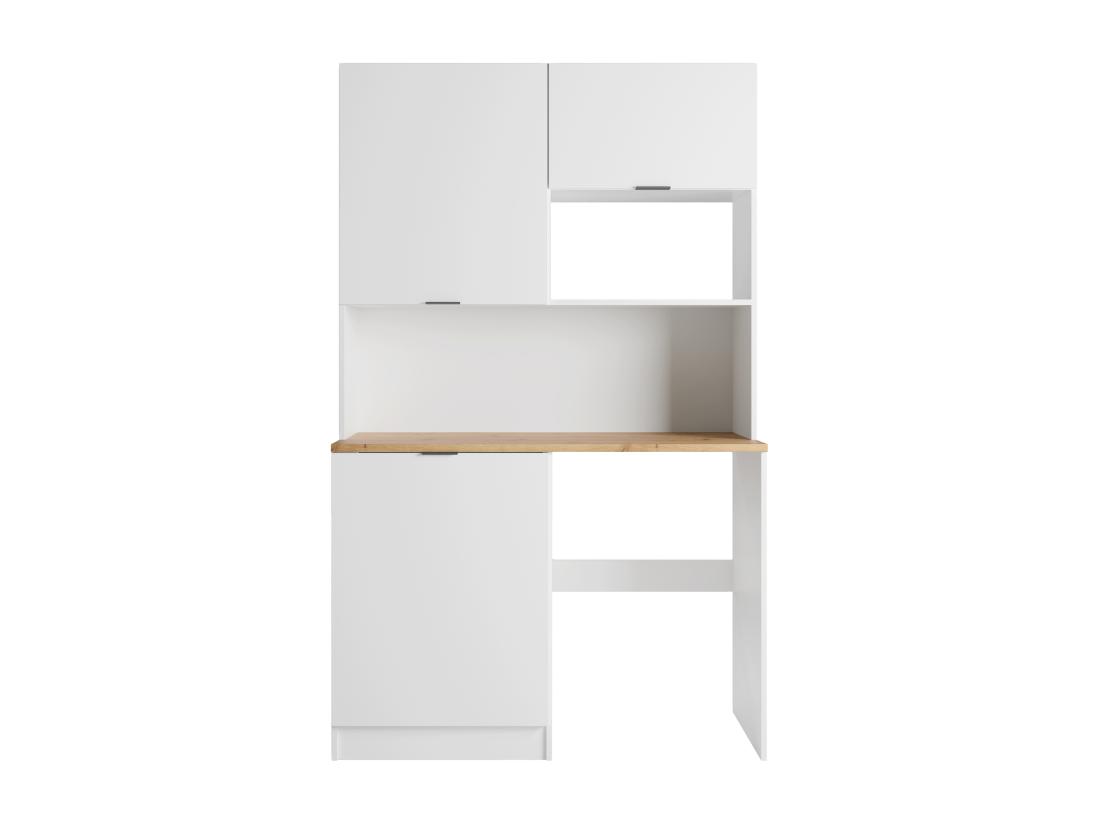 Vente Unique Meuble Multifonction Kitchenette Et Buanderie - Avec Plan De Travail 120 Cm - Blanc Et Naturel - CARMEO