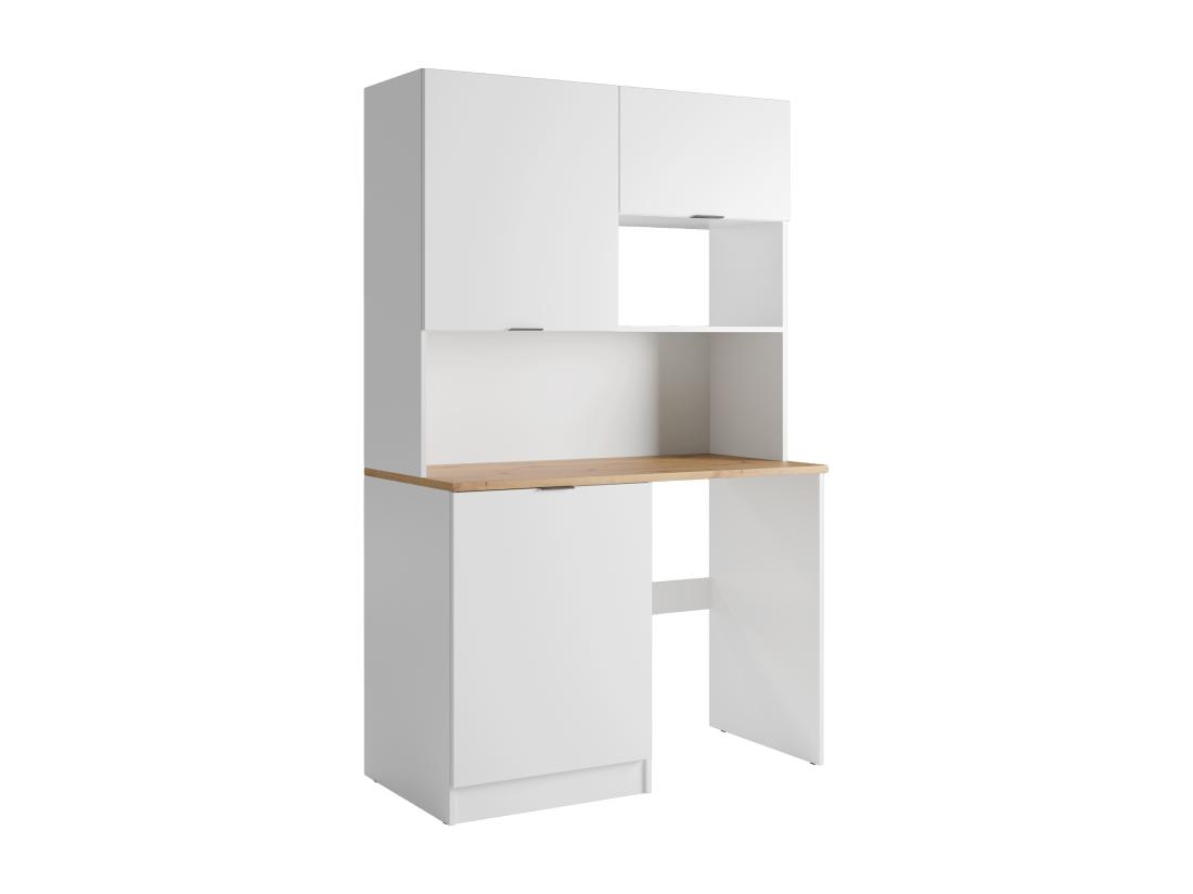 Vente Unique Meuble Multifonction Kitchenette Et Buanderie - Avec Plan De Travail 120 Cm - Blanc Et Naturel - CARMEO