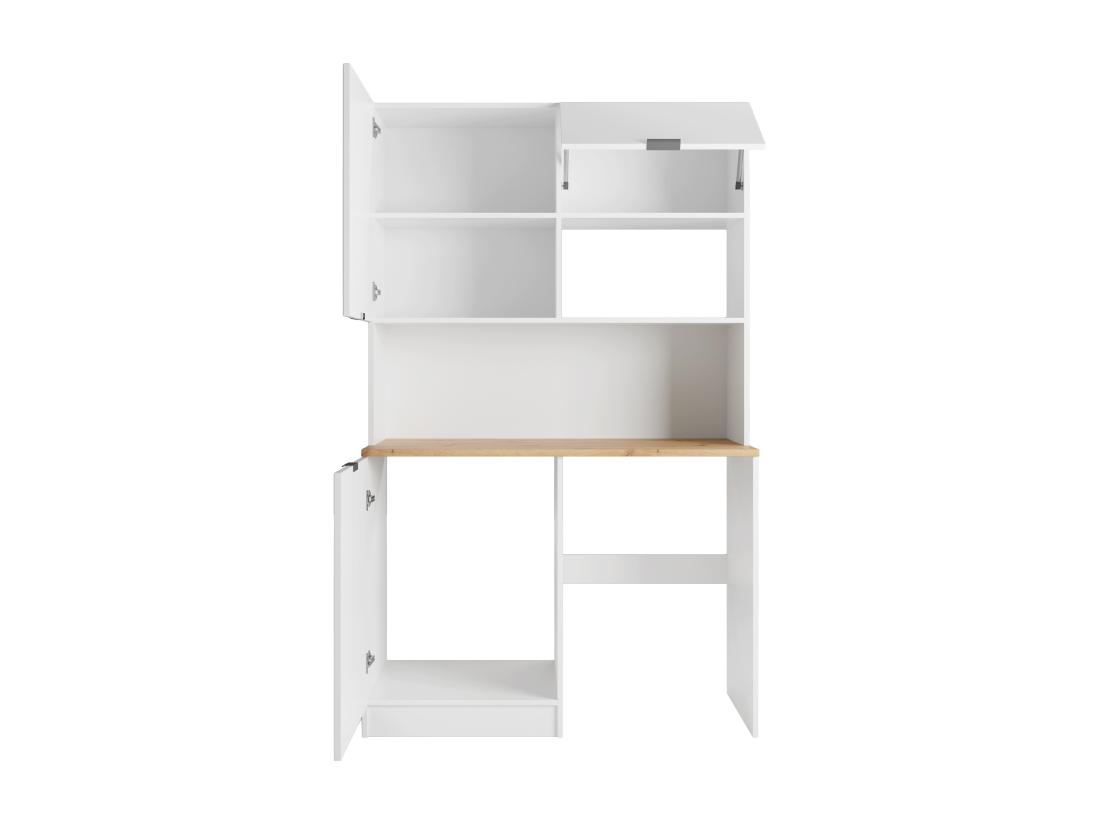 Vente Unique Meuble Multifonction Kitchenette Et Buanderie - Avec Plan De Travail 120 Cm - Blanc Et Naturel - CARMEO