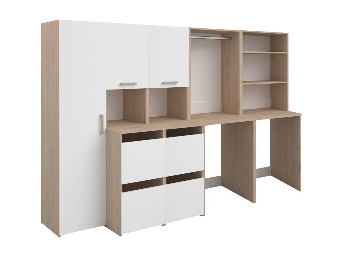 Vente Unique Meuble Pour 2 Machines à Laver Avec étagères Penderie Placard Et Colonne - Naturel Clair Et Blanc - L269 X H184 Cm - ERKANO