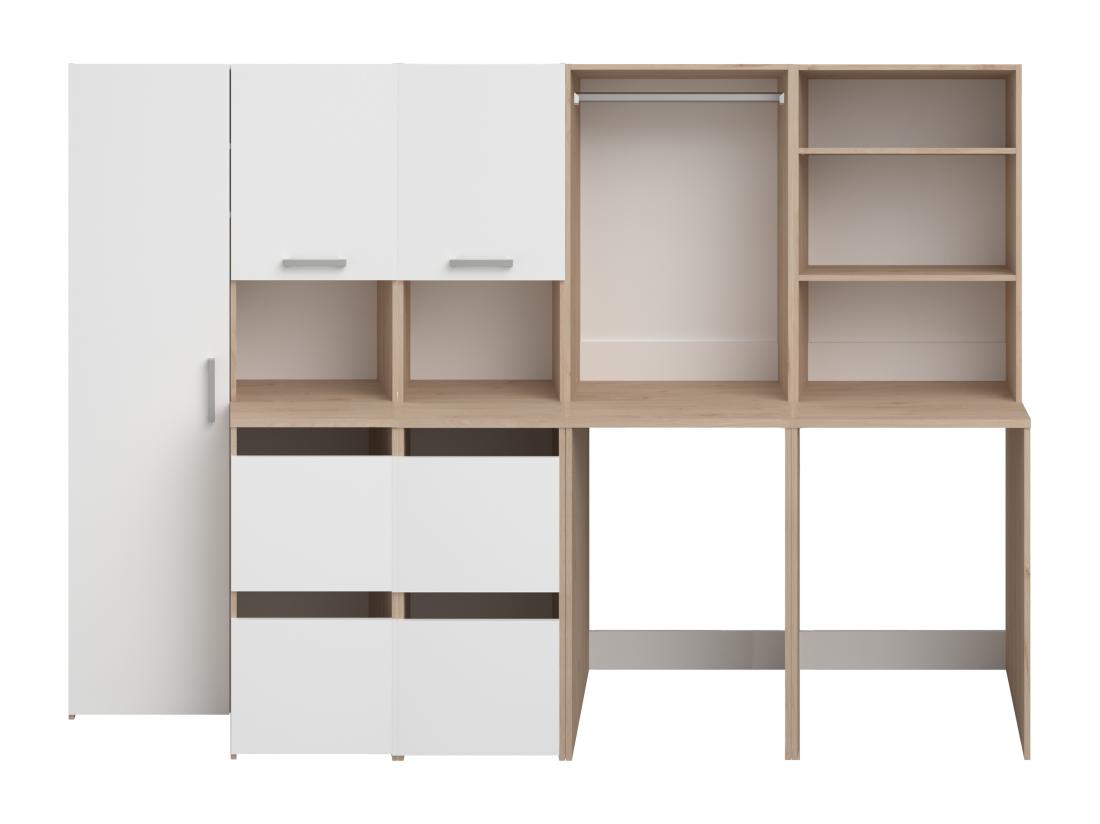 Vente Unique Meuble Pour 2 Machines à Laver Avec étagères Penderie Placard Et Colonne - Naturel Clair Et Blanc - L269 X H184 Cm - ERKANO