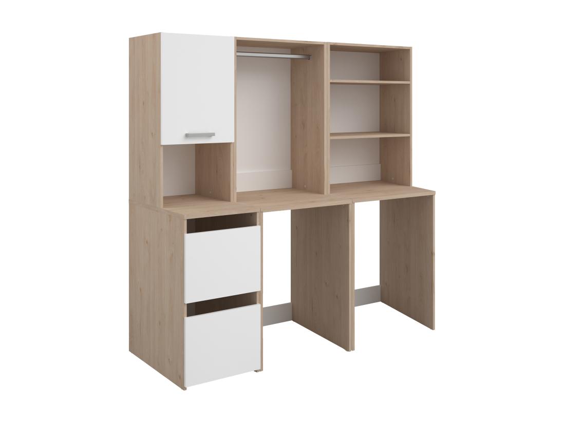 Vente Unique Meuble Pour 2 Machines à Laver Avec étagères Penderie Et Placards - Naturel Clair Et Blanc - L176 X H184 X P66 Cm - ERKANO