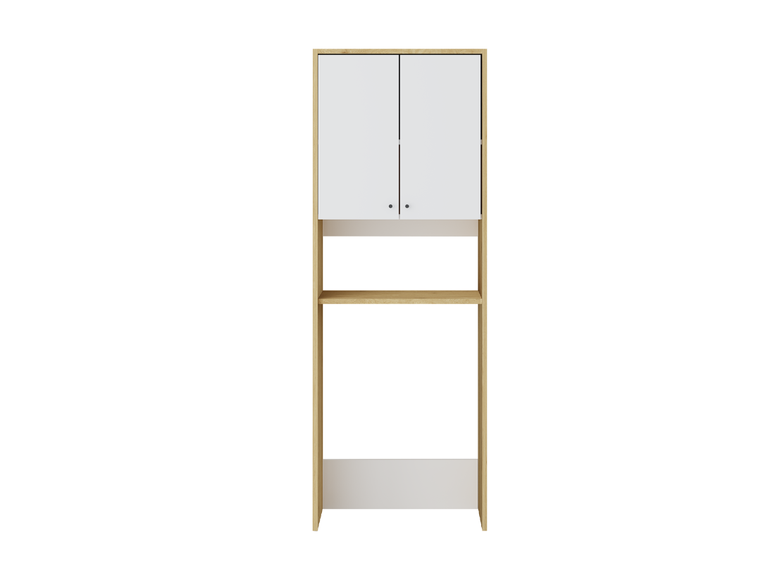 Vente Unique Meuble Pour Machine à Laver Avec Double Portes - L65 X H180 Cm - Blanc Et Naturel Clair - WORIKA