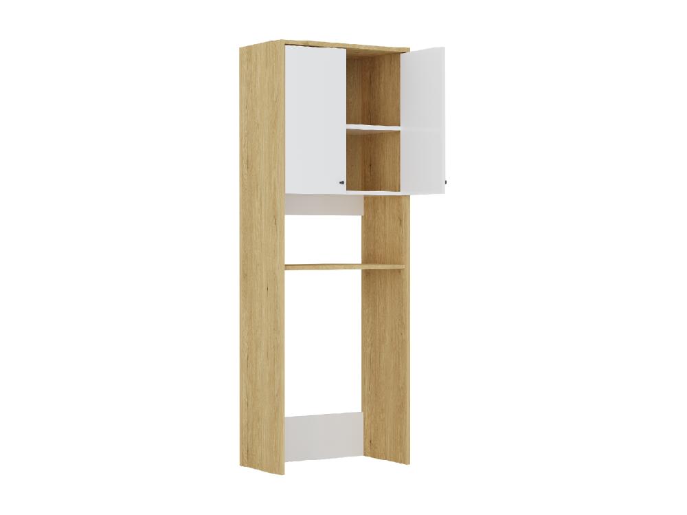 Vente Unique Meuble Pour Machine à Laver Avec Double Portes - L65 X H180 Cm - Blanc Et Naturel Clair - WORIKA