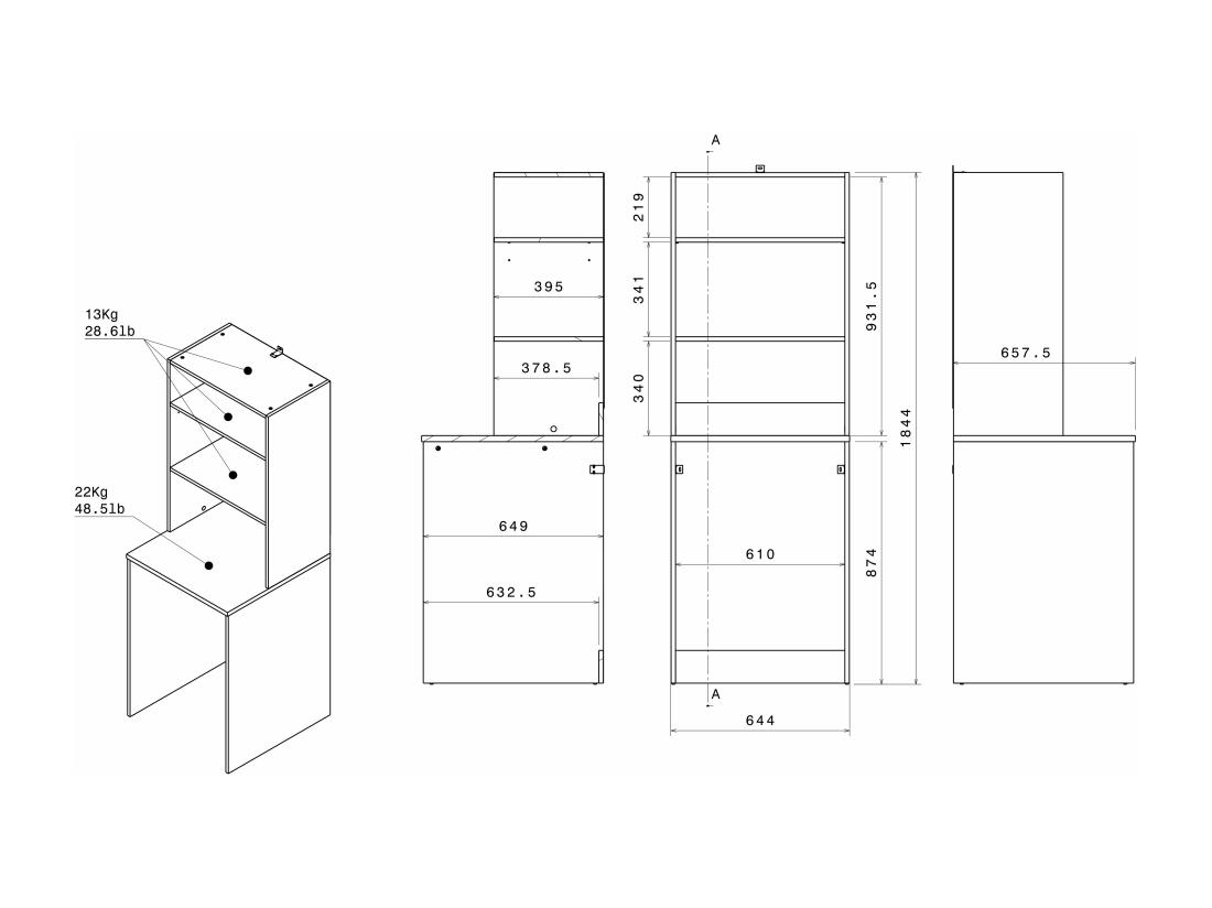Vente Unique Meuble Pour Machine à Laver Avec étagères - Naturel Clair - L65 X H184 Cm - ERKANO