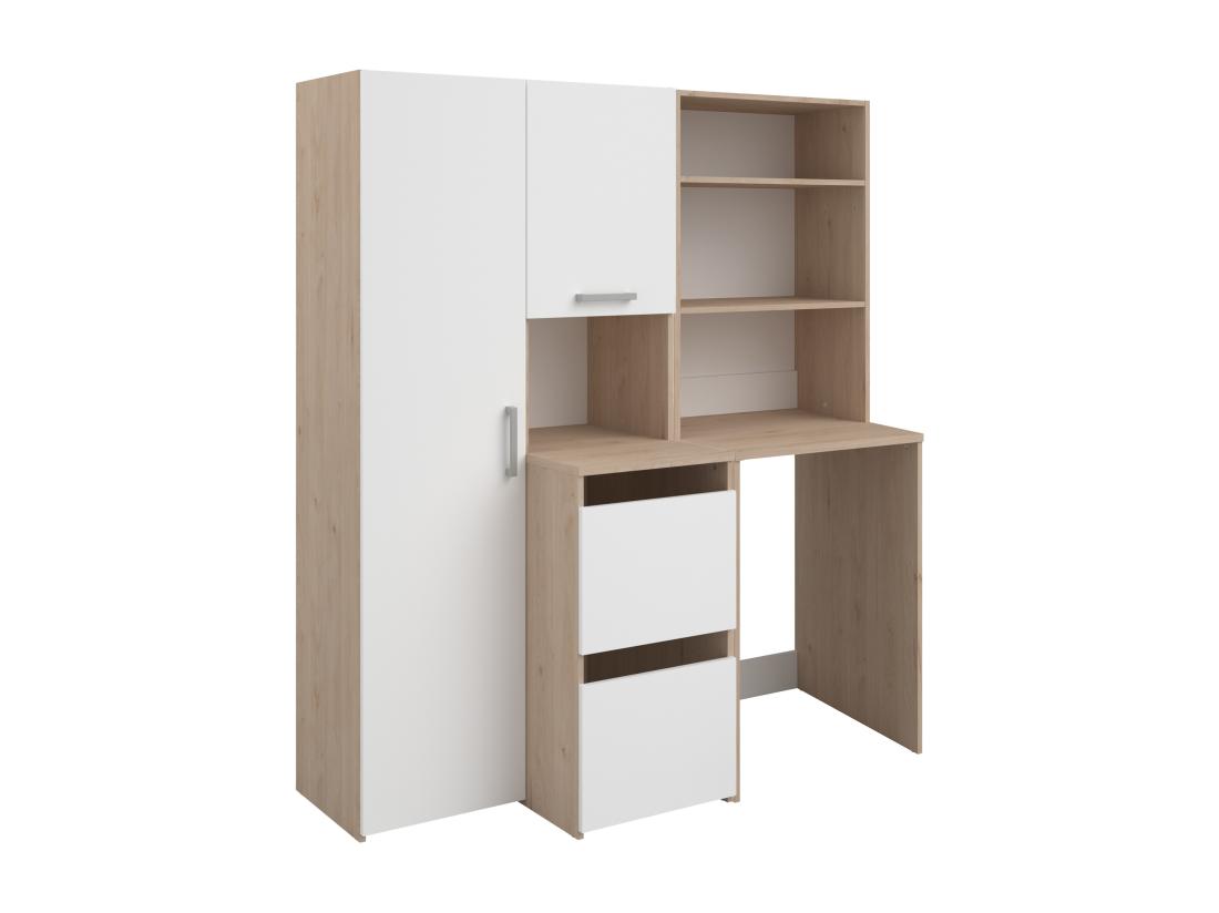 Vente Unique Meuble Pour Machine à Laver Avec étagères Placards Et Colonne De Rangement - Naturel Clair Et Blanc - L156 X H184 Cm - ERKANO