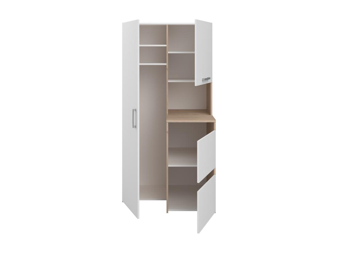 Vente Unique Meuble Pour Machine à Laver Avec étagères Placards Et Colonne De Rangement - Naturel Clair Et Blanc - L156 X H184 Cm - ERKANO