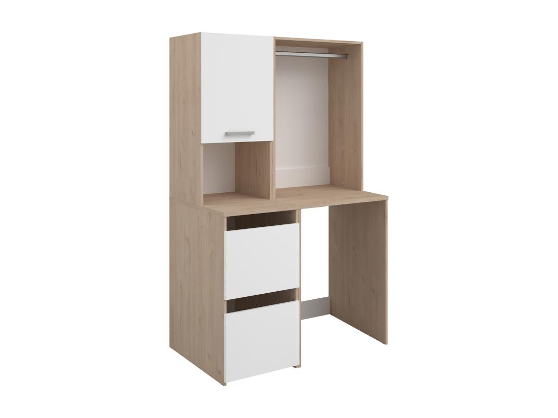 Vente Unique Meuble Pour Machine à Laver Avec Penderie Et Placards - Naturel Clair Et Blanc - L111 X H184 Cm - ERKANO