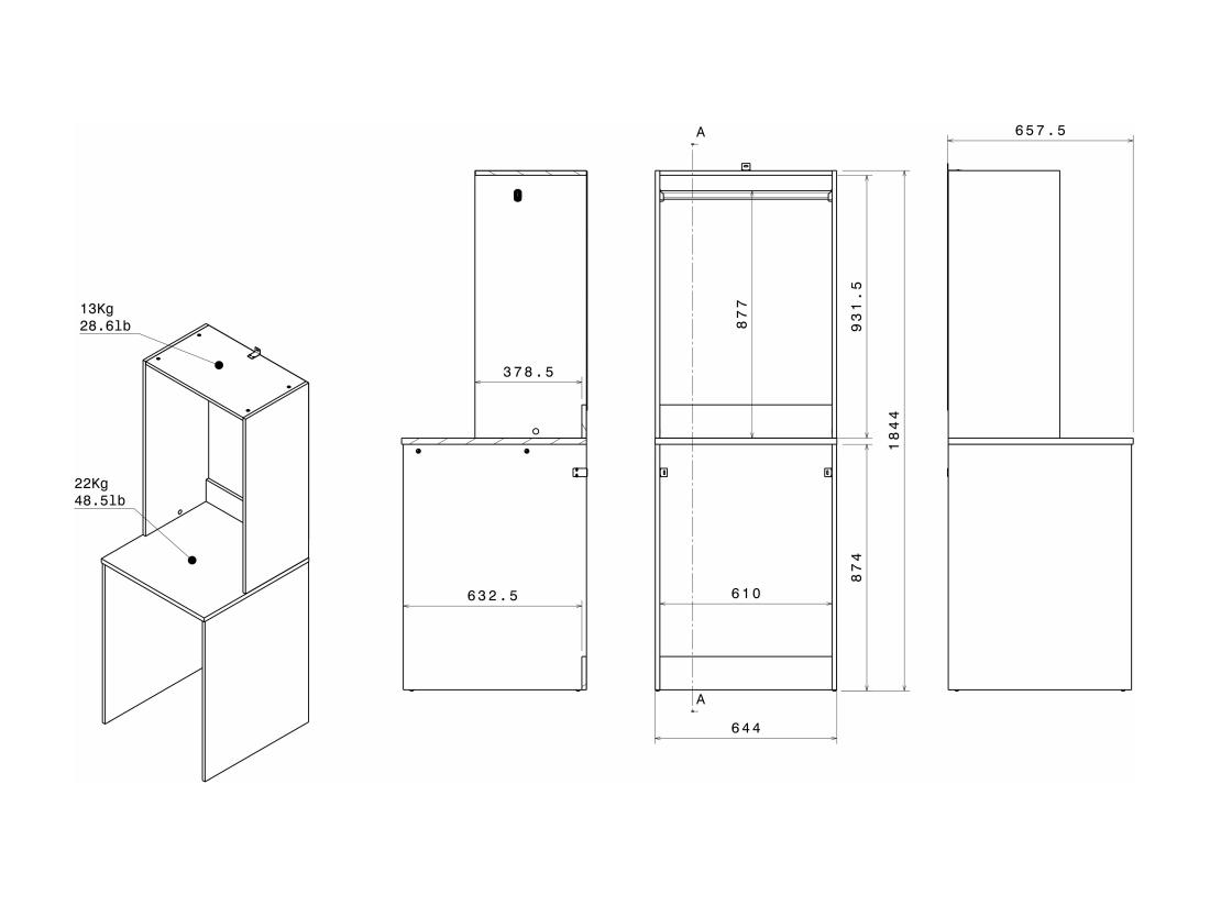 Vente Unique Meuble Pour Machine à Laver Avec Penderie Et Placards - Naturel Clair Et Blanc - L111 X H184 Cm - ERKANO