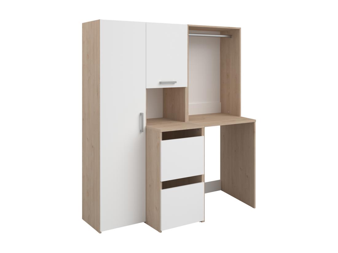 Vente Unique Meuble Pour Machine à Laver Avec Penderie Placard Et Colonne De Rangement - Naturel Clair Et Blanc - L157 X H184 Cm - ERKANO