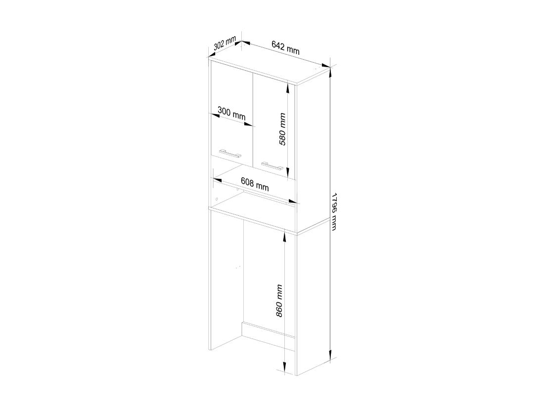 Vente Unique Meuble Pour Machine à Laver FIN Chêne Sonoma 64 Cm 2 Portes Façade Blanche Niche 4 étagères 64x30x180 Cm