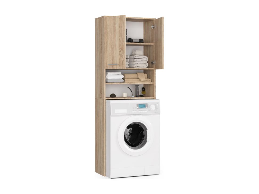 Vente Unique Meuble Pour Machine à Laver FIN Chêne Sonoma 64 Cm 2 Portes Façade Chêne Sonoma Niche 4 étagères 64x30x180 Cm