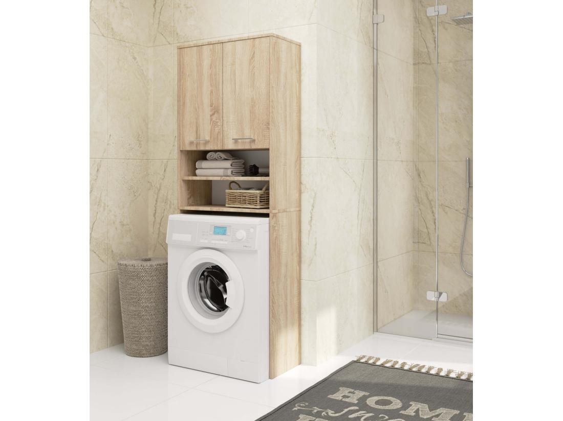 Vente Unique Meuble Pour Machine à Laver FIN Chêne Sonoma 64 Cm 2 Portes Façade Chêne Sonoma Niche 4 étagères 64x30x180 Cm