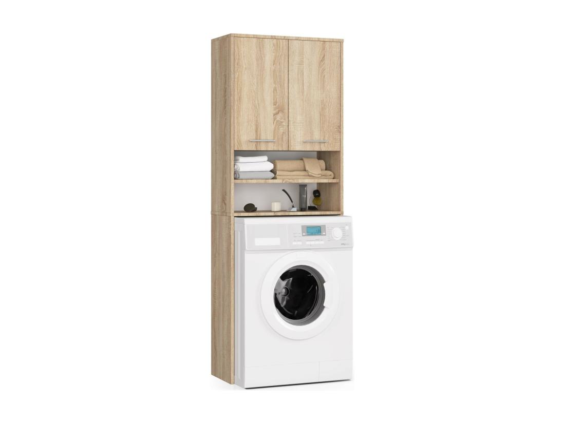 vente unique Meuble pour machine à laver FIN Chêne Sonoma 64 cm 2 portes façade Chêne Sonoma niche 4 étagères 64x30x180 cm
