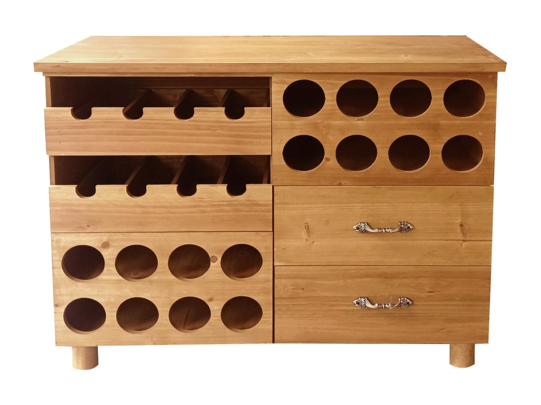 Vente Unique Meuble Range Bouteilles En Bois De Sapin Et MDF - L.90 X P. 32 X H. 69 Cm - Naturel - RIOJA