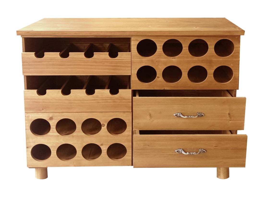 Vente Unique Meuble Range Bouteilles En Bois De Sapin Et MDF - L.90 X P. 32 X H. 69 Cm - Naturel - RIOJA