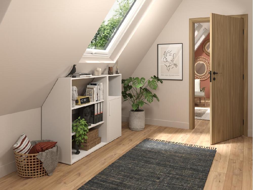 vente unique Meuble sous pente 1 porte 2 étagères et 1 niche - Blanc - ADEZIO