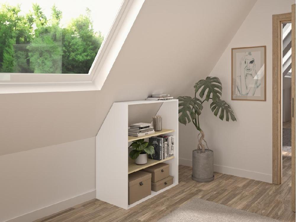 vente unique Meuble sous pente 2 étagères - Blanc et naturel - ADEZIO