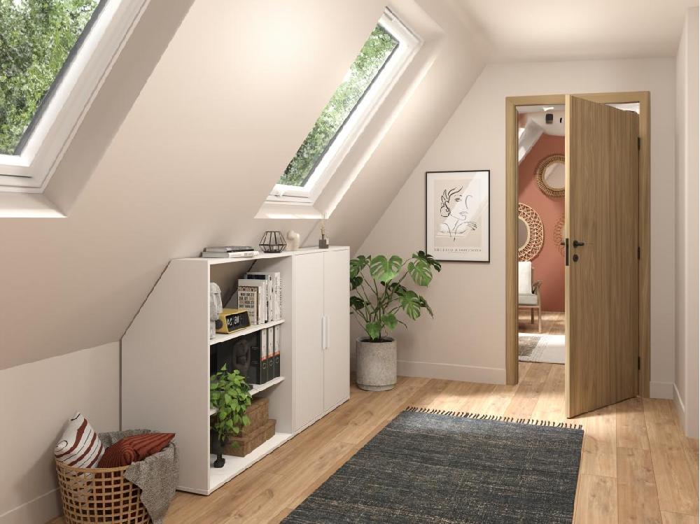 vente unique Meuble sous pente 2 portes et 2 étagères - Blanc - ADEZIO