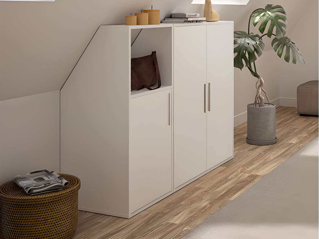 vente unique Meuble sous pente 3 portes et 1 niche - Blanc - ADEZIO