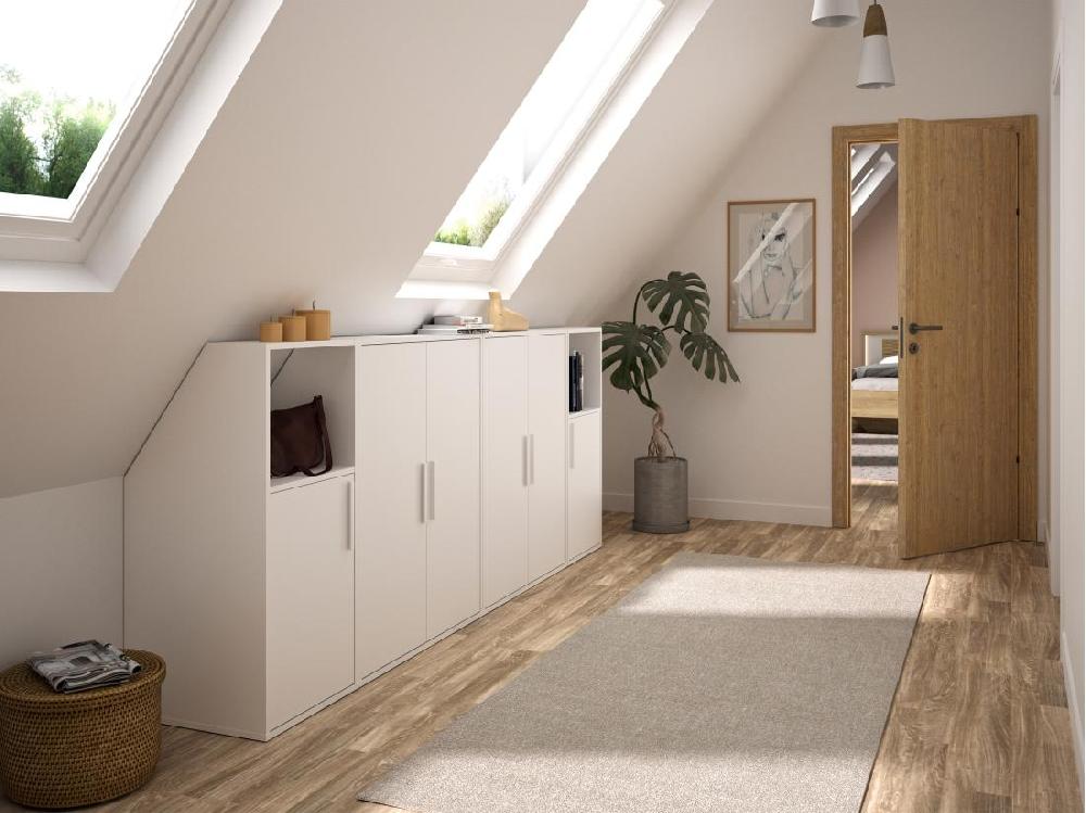 Vente Unique Meuble Sous Pente 6 Portes Et 2 Niches - Blanc - ADEZIO